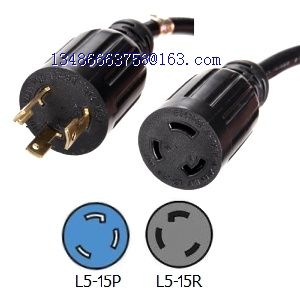 L5-15P to L5-15R Power Cords 10 foot 15A 125V 14/3 AWG SJT Cable