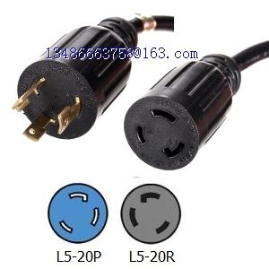 L5-20P to L5-20R Power Cords  20A 125V  12/3 AWG SJT Cable