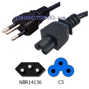 Brazil NBR14136 to IEC C5 Power Cords