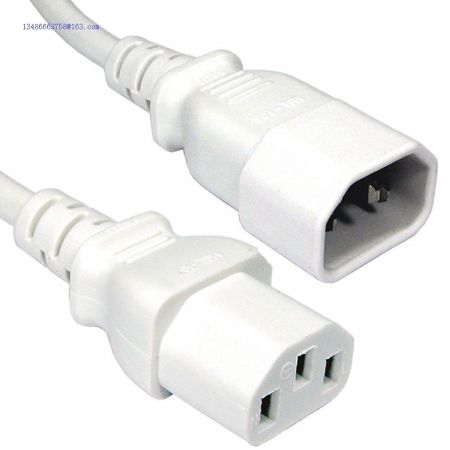 White Power Extension Cable IEC Kettle Male to Female UPS Lead C13 - C14