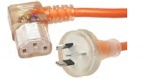 Medical Grade Colour Orange Power Lead with Right-Angle Plug