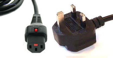 UK Mains  Fused Plug to IEC C13 Female Socket with Lock