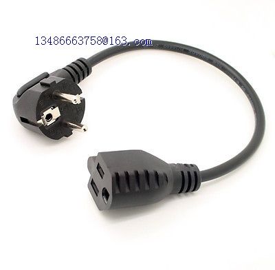 Travel power cord 3Pin Europe male to US female SAFE converter cable