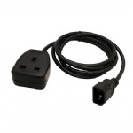 Power Extension Cable IEC C14 Male Plug to UK Mains Female Socket 13A Black
