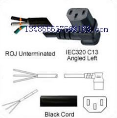 AC Power Cord ROJ to IEC 60320 C13 Left Angle Connector