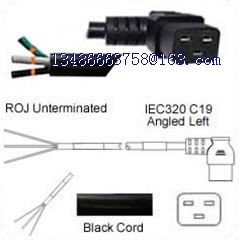 AC Power Cord ROJ to IEC 60320 C19 Left Angle Connector