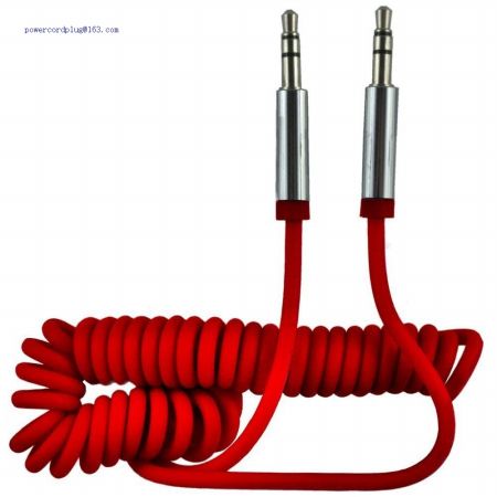 Red Coiled 3.5mm AUX Cable Mini Jack to Jack Male Audio