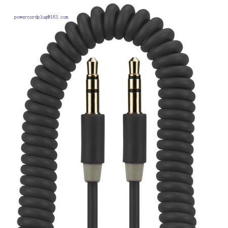 Black 3.5mm Mini Jack to Jack Coiled Male Aux Cable Audio Auxiliary Lead PC Car