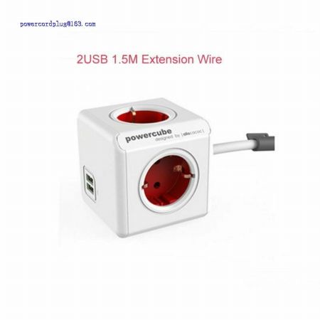 Power Cube Extension Socket EU Plug Cable 4 Outlets