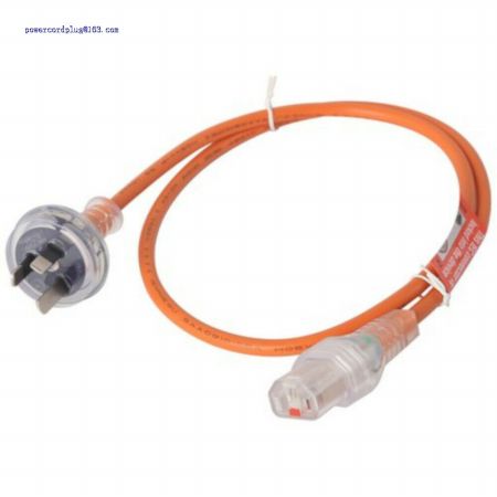 C13 10A IEC Clear Lock To Plug - Medical Orange Cable With Clear Plugs