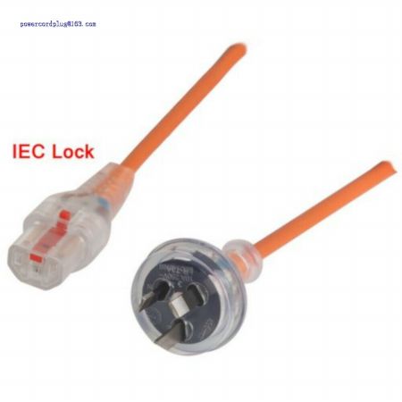 C13 10A IEC Clear Lock To Plug - Medical Orange Cable With Clear Plugs