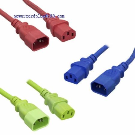 Red Blue Green Color-Coded Extension Power Cord C13/C14 18AWG 10A 250V