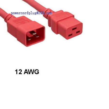 Red 2 Feet Extension Power Cable C19 to C20 12 AWG 20A for Server Network