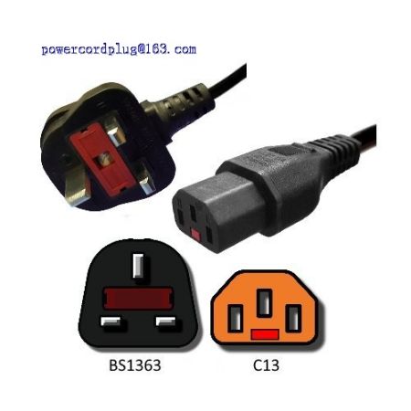 AC Power Cord UK BS1363 to Locking C13-2 Meters