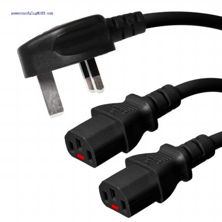 AC Power Cord UK BS1363 to 2X Locking C13-1 Meters