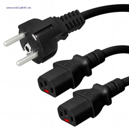 AC Power Cord Schuko CEE7 to 2X Locking C13-2 Meters