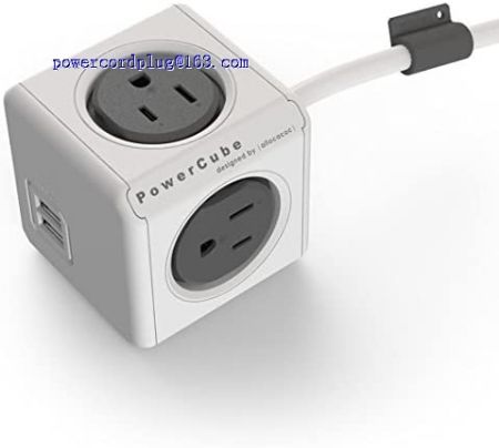 POWERCUBE Dual USB Port Power Strip with 4 Outlets Electrical Outlet 5ft US Wire Extension Cord (Grey) by PowerCube